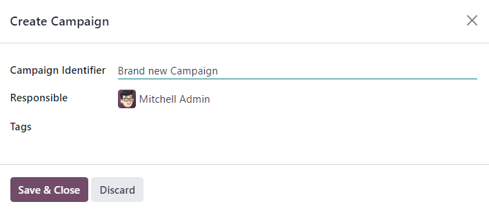 Create campaign pop-up window that appears on a social media post detail form.